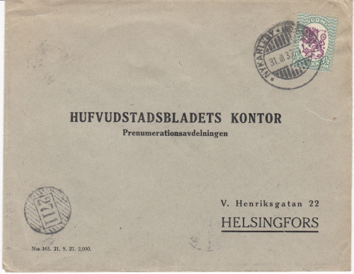 Nykarleby—Lillsoklot och Storsocklots byar. 3 gånger i veckan. Från och med den 1.8 1908. Brevet stämplat i Nykarleby den 4.10.1911. Skickat till Fröken Ruth Fager, Ekenäs.