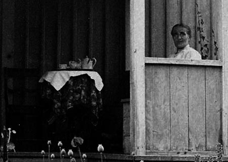 Fru Pettersson på sin veranda., detalj 
