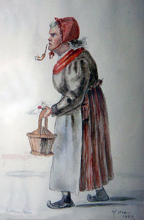 ”Doktors Stina” akvarell av konstnär Hilda Olson 1847. 