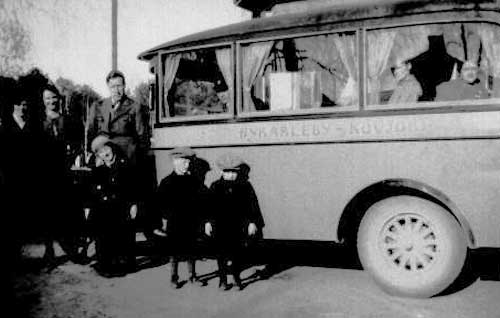 Ahlströms buss den 1 maj 1934. På sidan står "NYKARLEBY—KOVJOKI"