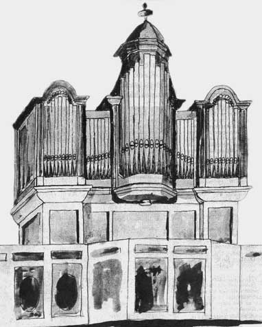Den romantiska orgelfasaden var ofta en kuliss utan musikalisk funktion. Fasadprincipalens pipor var inte tillverkade i den längd, som deras tonhöjd förutsatte, utan gjordes helt för att tillfredsställa det (ofta tvivelaktiga) arkitektoniska kravet. Spelbordet stod helt fritt från orgelskåpet och organisten satt vänd med ansiktet mot altaret. Teckningen av Walcker-orgeln i Nykarleby är gjord av Svante Österbacka.